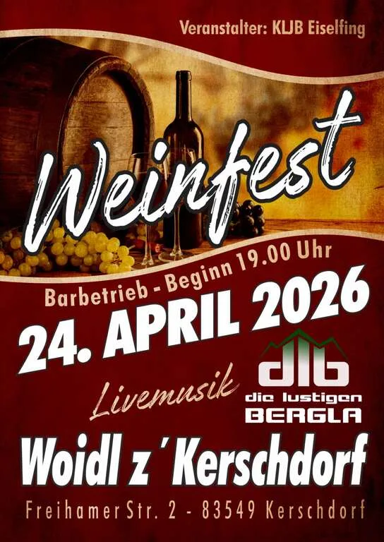 Flyer für Weinfest KLJB Eiselfing in Eiselfing