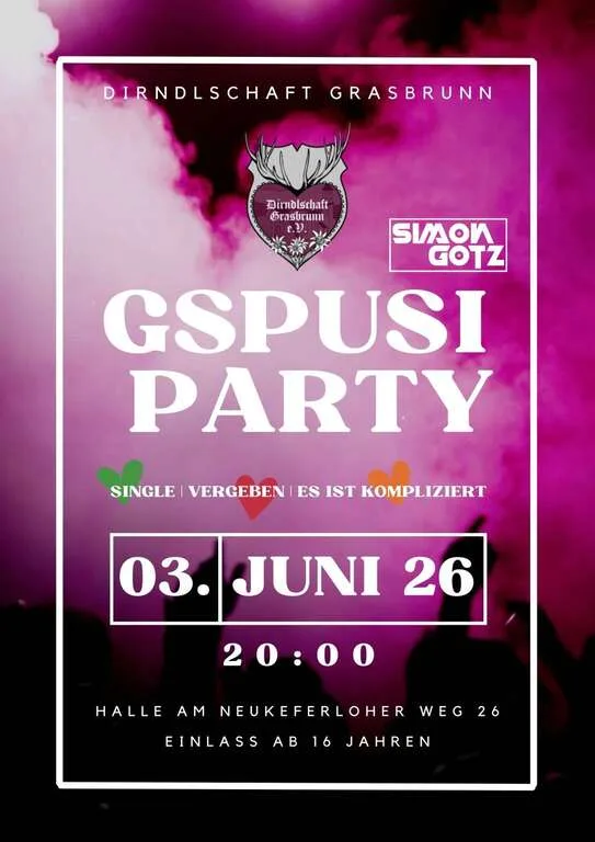 Flyer für Gspusiparty in Grasbrunn