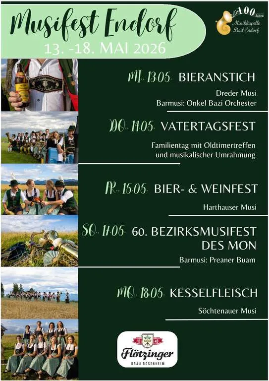 Flyer für 60. Bezirksmusifest des MON in Bad Endorf
