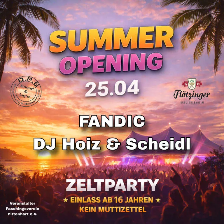 Flyer für SUMMER OPENING PARTY in Pittenhart