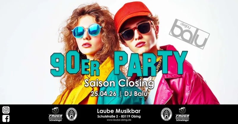 Flyer für 90er Party - Saison Closing in Obing