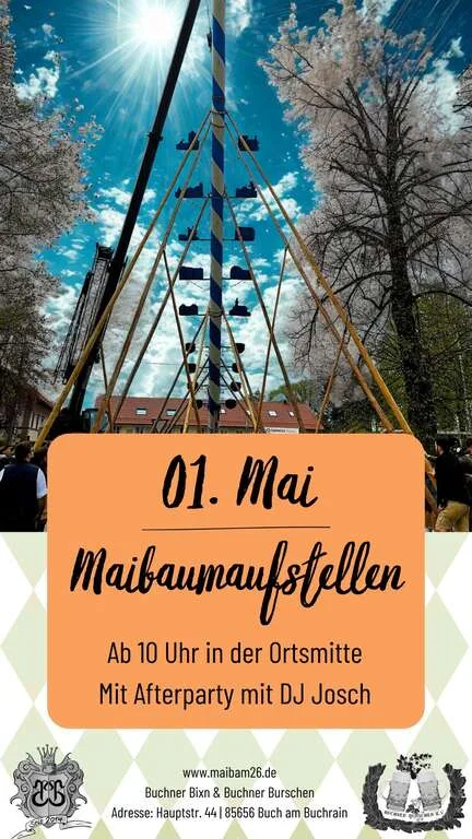 Flyer für Maibaumaufstellen & Afterparty in Buch am Buchrain