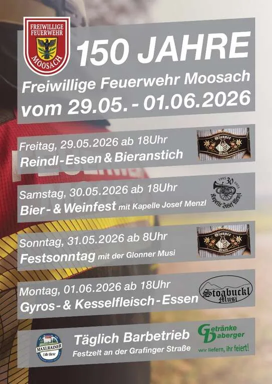 Flyer für 150 Jahre Feuerwehr Moosach