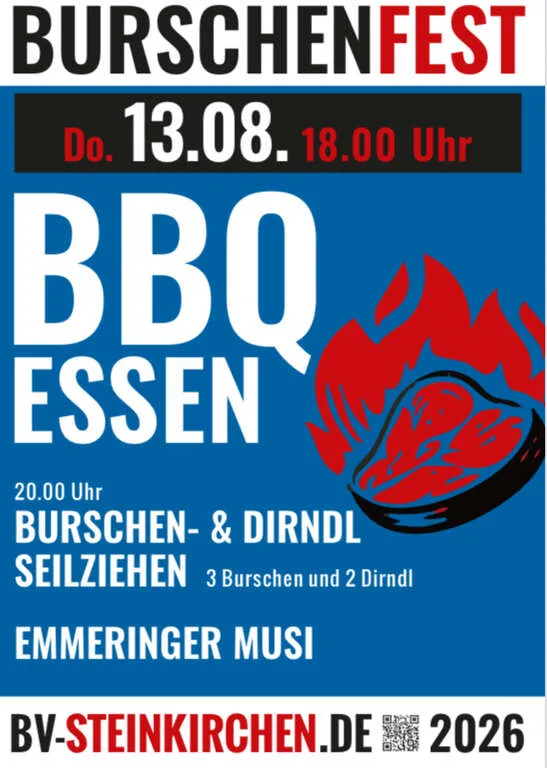 Flyer für BBQ-Essen mit Seilziehen in Aßling