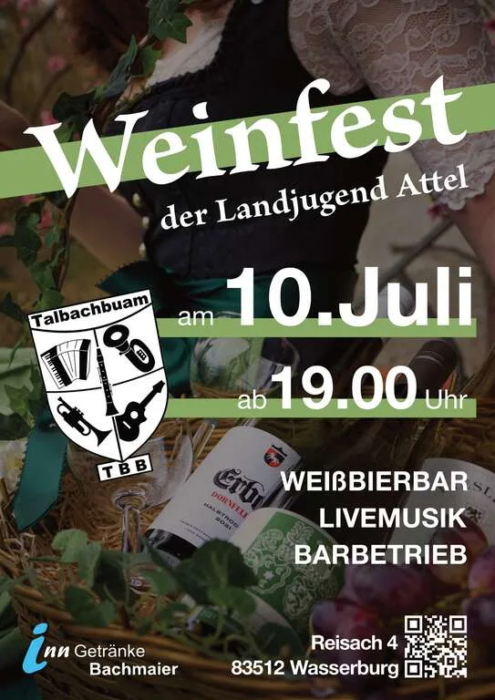 Flyer für Weinfest KLJB Attel 🍇🍷 in Wasserburg am Inn