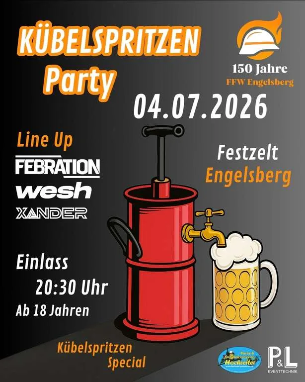 Flyer für Kübelspritzenparty in Wiesmühl an der Alz