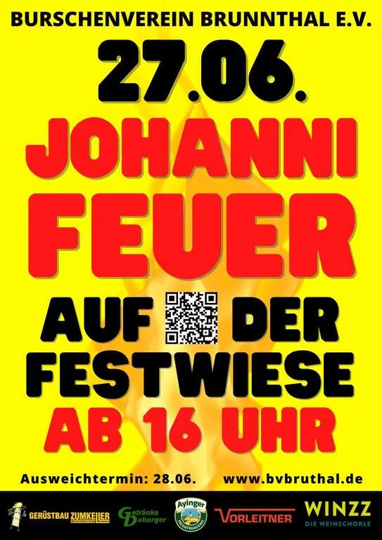 Flyer für Johannifeuer Brunnthal in Brunnthal