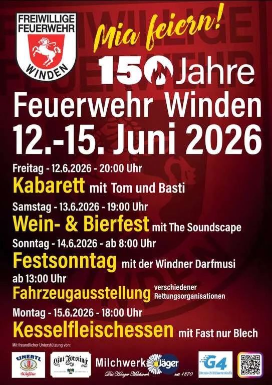 Flyer für Festsonntag 150 Jahre FF Winde in Haag in Oberbayern