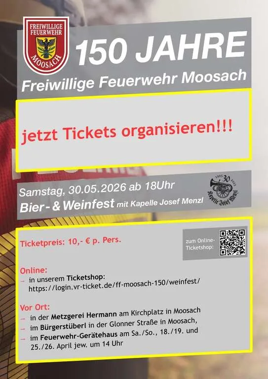 Flyer für 150 Jahre Feuerwehr Moosach in Moosach