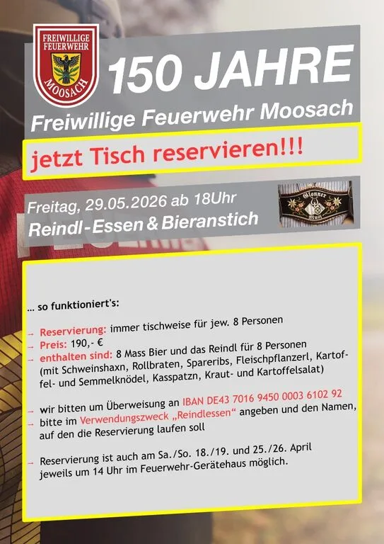 Flyer für 150 Jahre Feuerwehr Moosach in Moosach