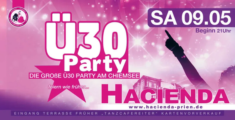 Flyer für Ü30 Party Chiemsee Hacienda in Prien am Chiemsee