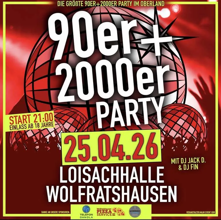 Flyer für 90er + 2000er Party in Wolfratshausen